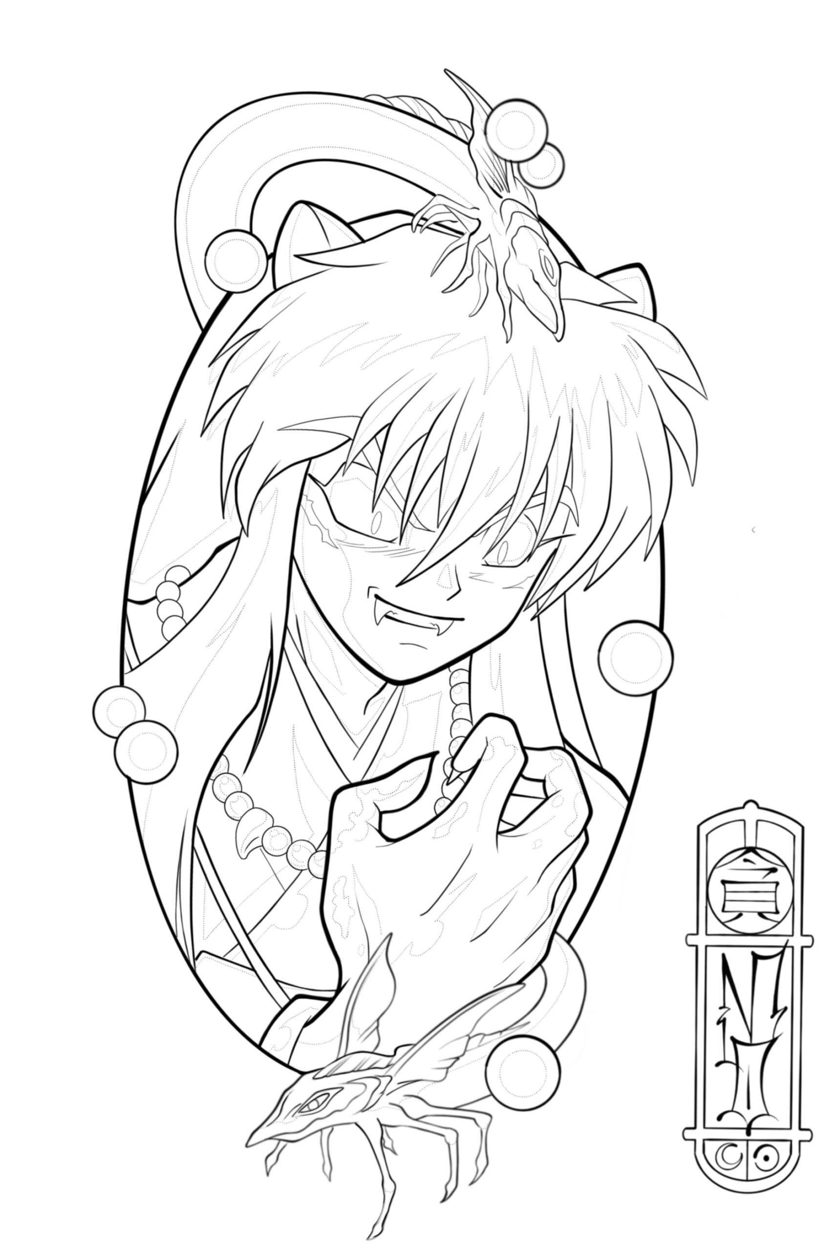 Zu sehen ist eine Animetattoo Vorlage von Inuyasha aus dem Anime Inuyasha, gezeichnet von Momo Soba